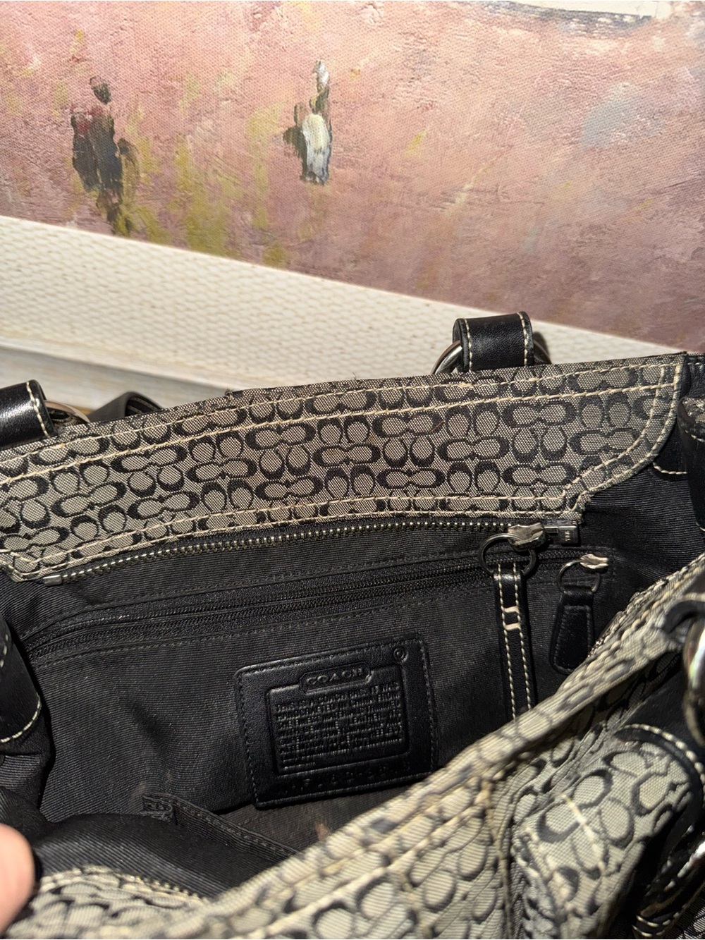 COACH Soho Hobo Signature Black Leather Grey Canvas - Y2K - Picture 9 of 9